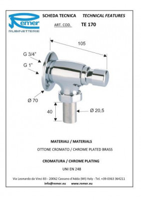 Кран для писсуара Remer RR TE 170 3/4" (с таймером), хром