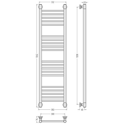 Полотенцесушитель водяной Сунержа Богема+ прямая 1200х300 12-0220-1230 белый лесенка