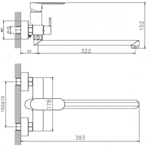Смеситель для ванны HB22590-7 Haiba универсальный с душевым гарнитуром (латунь) черный