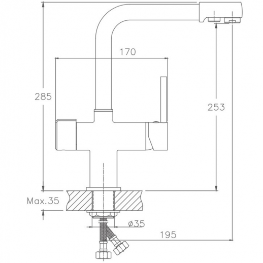 Смеситель для кухни Haiba HB70088-7 с подключением к фильтру поворотным изливом и аэратором (латунь) черный