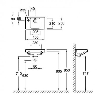JACOB DELAFON Odeon Up E4799G-00 раковина подвесная 40 см х 25 см, белая