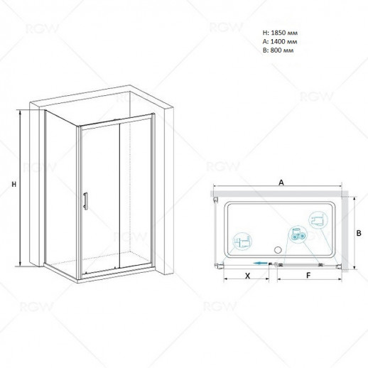 Душевой уголок RGW Passage PA-145 140х80 020814584-11 прозрачный профиль хром прямоугольный