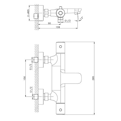 Смеситель для ванны Raiber Graceful RP-008 с термостатом хром с душевым гарнитуром