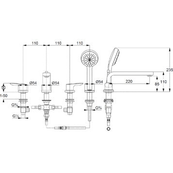 Смеситель на борт ванны KLUDI Pure & Solid хром 344230575