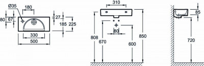 Раковина на тумбу 50 см Jacob Delafon Odeon Rive Gauche EGO112-55-00, левая, белый