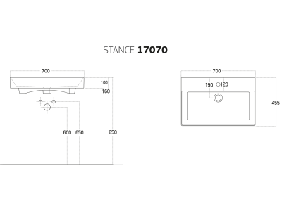 Мебельный умывальник Dreja STANCE 70 см, белая керамика