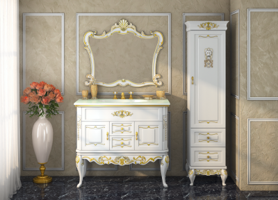 Зеркало для ванной Misty Bianco 90 белое сусальное золото 90х90 (Л-Бья02090-391)