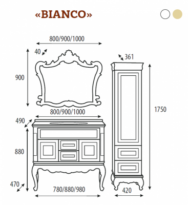 Зеркало для ванной Misty Bianco 90 белое сусальное золото 90х90 (Л-Бья02090-391)