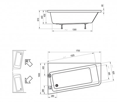 RAVAK C811000000 Акриловая ванна 10° 170 см100 левый белый