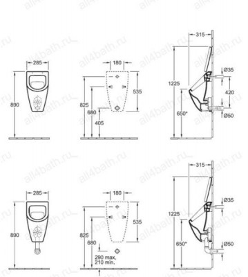 Villeroy&Boch SENTIQUE 75130101 писсуар подвесной 28,5см х 53,5 см х 31,5 см