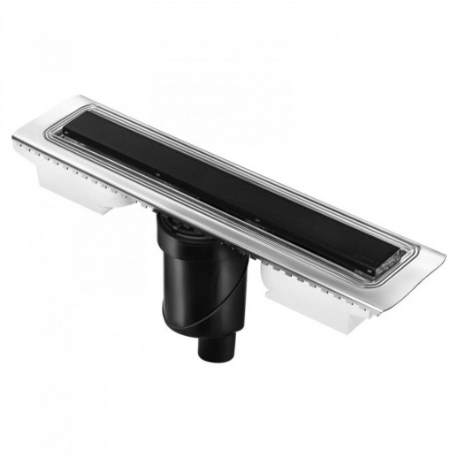 Желоб BERGES водосток напольный С1 Norma 500 нержавеющая сталь, матовый черный, S-сифон D50/110 вертикальный