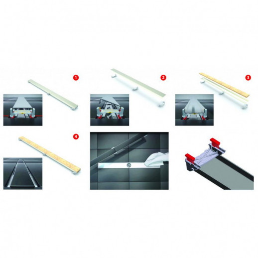 Желоб BERGES водосток напольный С1 Norma 500 нержавеющая сталь, матовый черный, S-сифон D50/110 вертикальный