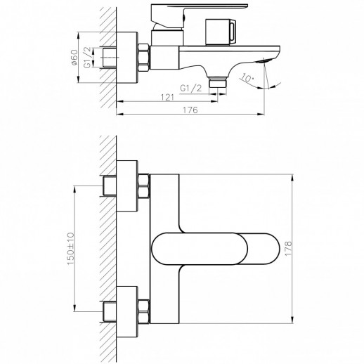 Смеситель для ванны Haiba HB60590-7 с душевым гарнитуром (латунь) черный