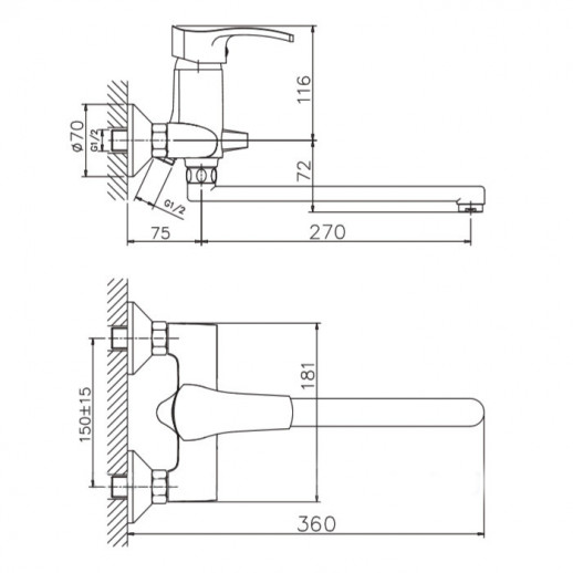 Смеситель для ванны Haiba HB2270 с душевым гарнитуром (латунь) хром