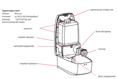 Ksitex ADD-800M сенсорный (автоматический) диспенсер для дезсредства, 0,8 л