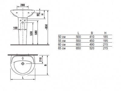 JIKA LYRA 1427.0.000.104.9 раковина 50см х 41см, белая