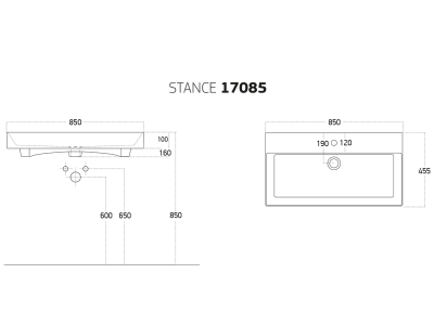 Мебельный умывальник Dreja STANCE 85 см, белая керамика