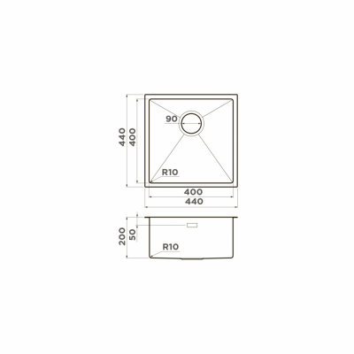 Мойка Omoikiri квадратная 440х440 мм Taki 44-U, IF-LG нерж.сталь, светлое золото (4973520)