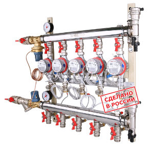 Этажный узел учета VALTEC с авт. балансировочным клапаном, ввод слева, 1, 2 выхода VT.GPA.06S04.L2