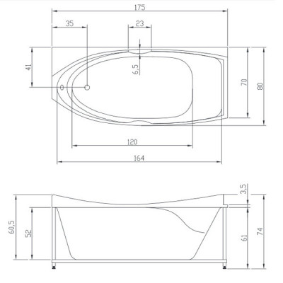 Акватика Аврора Сенса ванна с гидромассажем, 175 см х 80 см