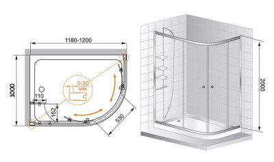 Душевой уголок Cezares ANIMA, 120 х 100 х 200 см, стекло прозрачное