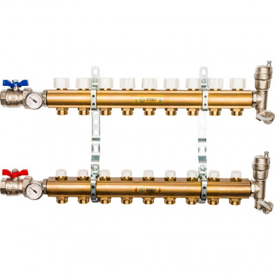 Распределительный коллектор из латуни без расходомеров 9 вых STOUT (SMB 0468 000009)