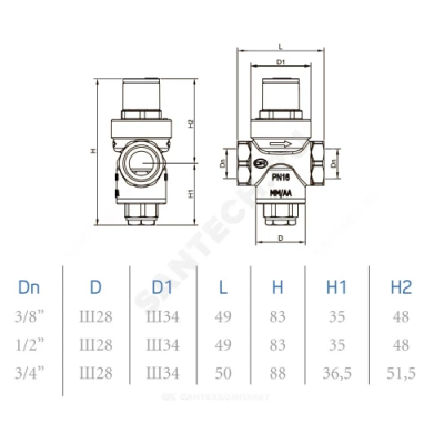 Редуктор давления OR 0232.015 поршневой латунь 232 ДУ 15 РУ16 1/2" ВР РН=1-5,5бар с выходом под манометр