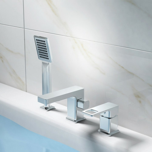 Смеситель на борт ванны Haiba HB80615 с душевым гарнитуром (латунь) хром