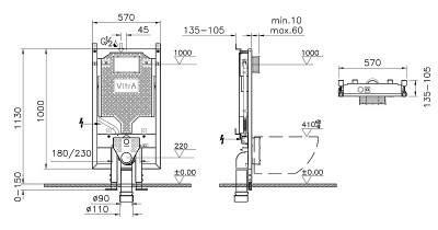 Инсталляция Vitra VPro 765-5800-01 для унитаза без клавиши смыва