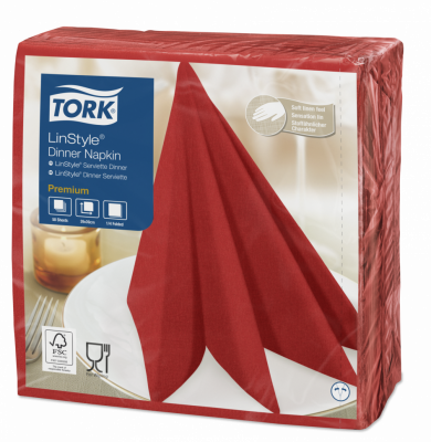 Салфетки Tork LinStyle, Premium, 39х39 см, 1 сл, 50 листов, красные
