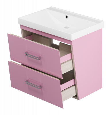 Тумба Misty Джулия QVATRO - 65 подвесная с 2 ящ. конус розовая (Л-Джк01065-1210ПК2Я) с раковиной