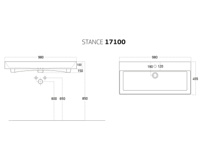 Мебельный умывальник Dreja STANCE 100 см, белая керамика
