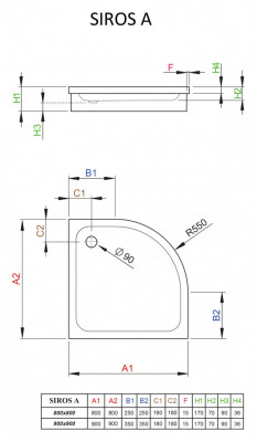 Акриловый поддон для душа Radaway Siros A 80x80x17 белый четверть круга