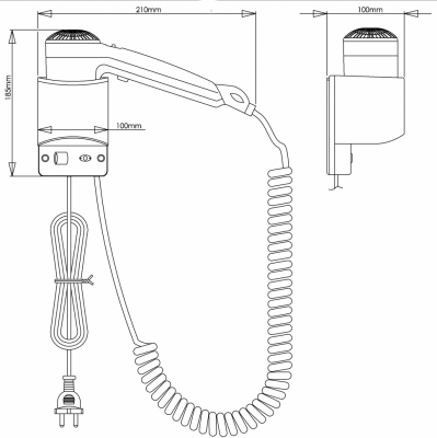 Фен для волос с выключателем Mediclinics SC0020CS, материал: АБС-пластик, поверхность: глянцевая, цвет: черный