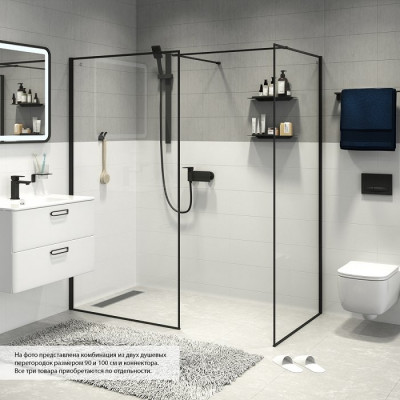 Душевая перегородка Iddis Slide SLI8BS9i23 90x195 пр-ль черный стекло прозрачное