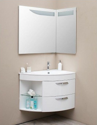 Зеркало в ванную De Aqua Трио Люкс 90 R 184504 угловое с подсветкой белое прямоугольное