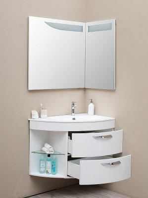 Зеркало в ванную De Aqua Трио Люкс 90 R 184504 угловое с подсветкой белое прямоугольное