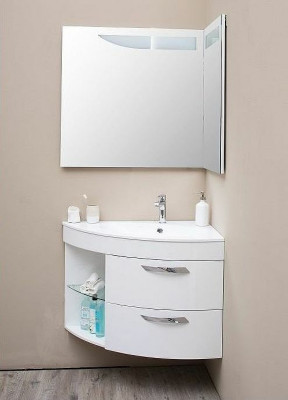 Зеркало в ванную De Aqua Трио Люкс 90 R 184504 угловое с подсветкой белое прямоугольное