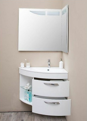 Зеркало в ванную De Aqua Трио Люкс 90 R 184504 угловое с подсветкой белое прямоугольное