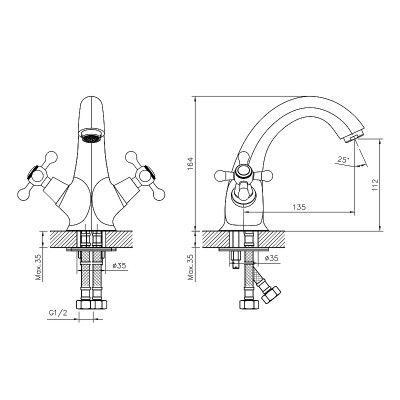 Смеситель для раковины Decoroom DR54011 хром двухвентильный