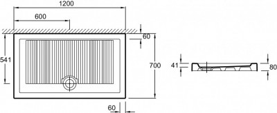 Душевой поддон, прямоугольный, 120 x 70 см, слив 90 мм JACOB DELAFON KYREO (EN113-00)