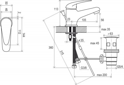 RAVAK X070001 Смеситель для умывальника Suzan SN 011.00 с донным клапаном хром