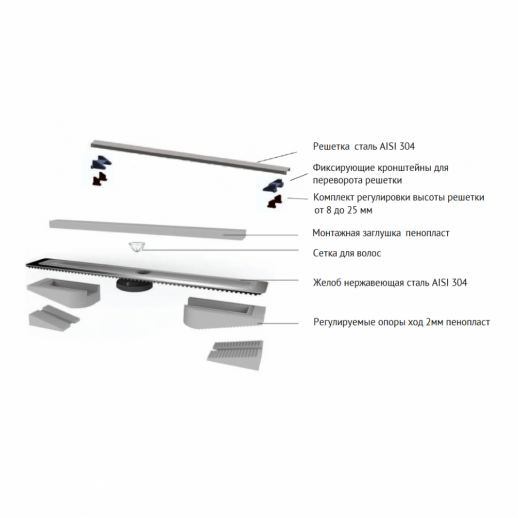 Желоб BERGES водосток напольный С1 Norma 600 нержавеющая сталь, матовый черный, S-сифонD50/110 вертикальный