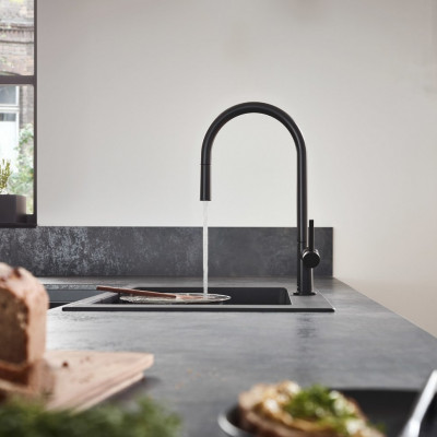 Смеситель для кухни с вытяжным изливом Hansgrohe Talis M54 72803670 (черный матовый)