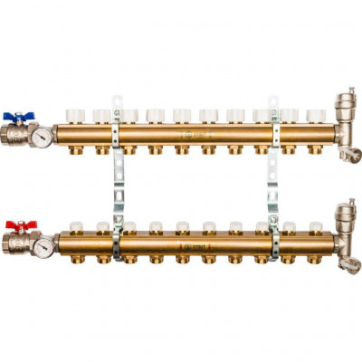 Распределительный коллектор из латуни без расходомеров 10 вых STOUT (SMB 0468 000010)