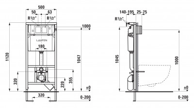 Инсталляция Laufen 894660 для унитаза с бачком без клавиши