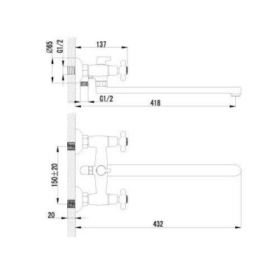 Lemark Standard LM2112C смеситель для ванны с ручным душем и шлангом, хром