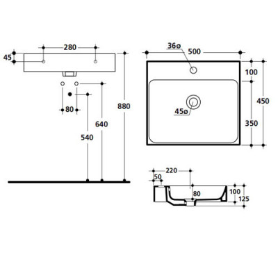 Kerasan Cento 3530bi*1 раковина, 50 см х 45 см