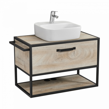 Тумба подвесная Aquaton Лофт Фабрик 80 дуб эндгрейн (1A2424K2LTDU0) с раковиной и столешницей