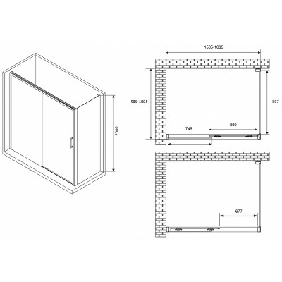 Душевой угол Abber Komfort 160x100 AG93160B-S102B пр-ль черный стекло прозрачное